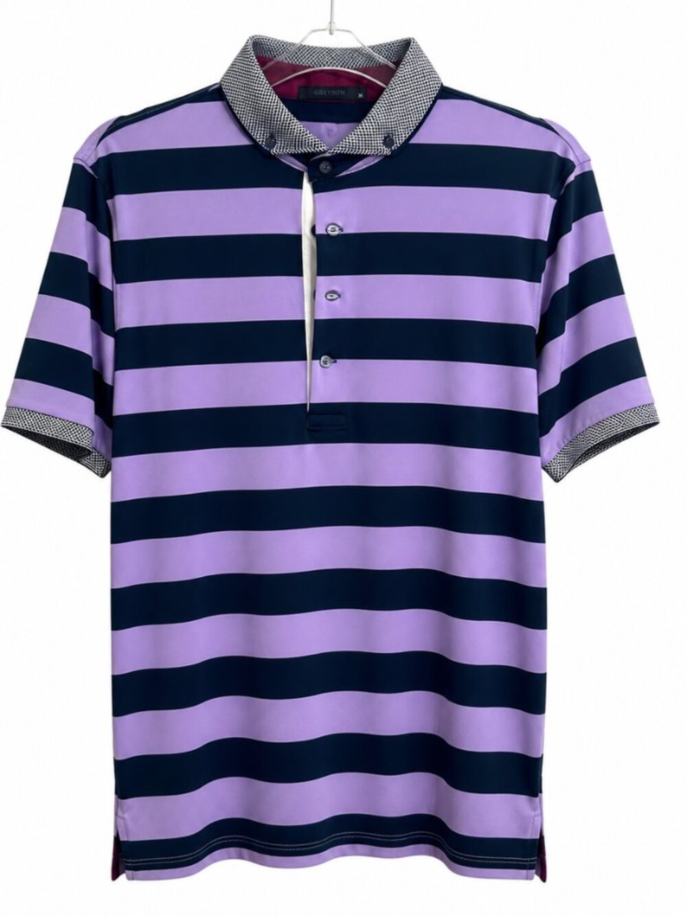 Greyson EUC Lavender/Dark Green Stripe Polo